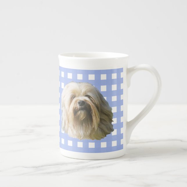 Lowchen on Blue Gingham Bone China Mug (Right)