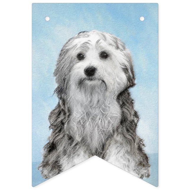 Lowchen Painting - Cute Original Dog Art Bunting (First Flag)