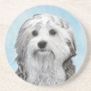 Lowchen Painting - Cute Original Dog Art Coaster