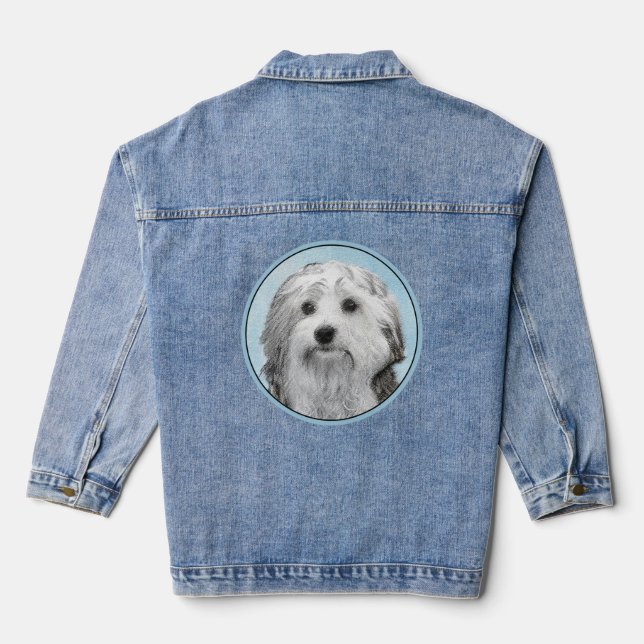 Lowchen Painting - Cute Original Dog Art Denim Jacket (Back)