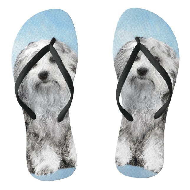 Lowchen Painting - Cute Original Dog Art Flip Flops (Footbed)