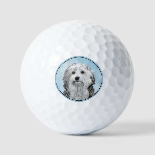 Lowchen Painting - Cute Original Dog Art Golf Balls (Front)