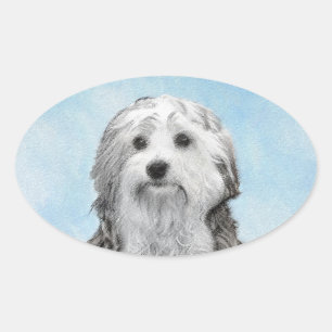 Lowchen Painting - Cute Original Dog Art Oval Sticker