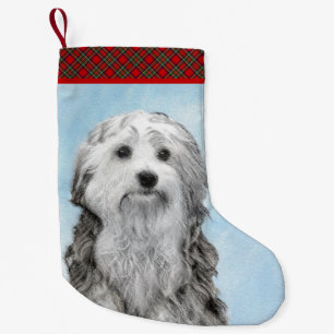 Lowchen Painting - Cute Original Dog Art Small Christmas Stocking