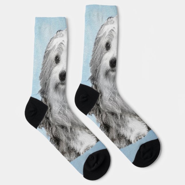 Lowchen Painting - Cute Original Dog Art Socks (Right)