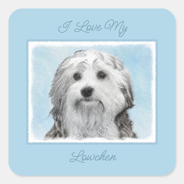 Lowchen Painting - Cute Original Dog Art Square St Square Sticker (Front)