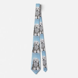 Lowchen Painting - Cute Original Dog Art Tie