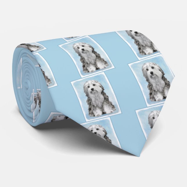 Lowchen Painting - Cute Original Dog Art Tie (Rolled)