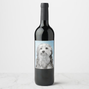 Lowchen Painting - Cute Original Dog Art Wine Label