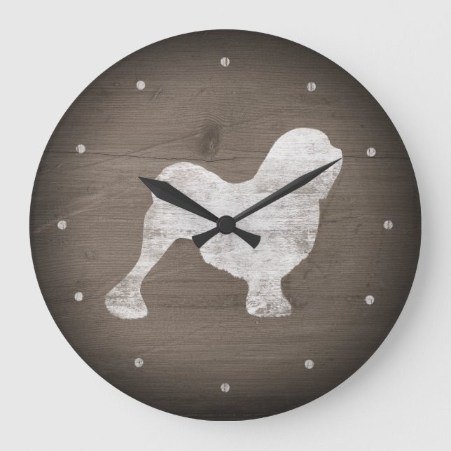 Lowchen Silhouette Rustic Style Large Clock (Front)