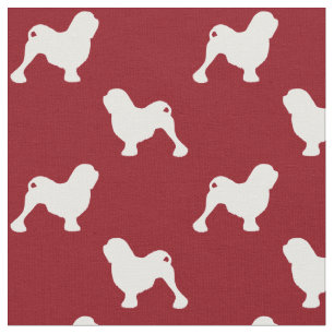 Lowchen Silhouettes Pattern Red Fabric