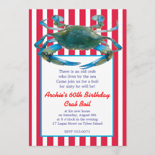 Lowcountry Blue Crab Boil Stripes- Red or Navy Invitation