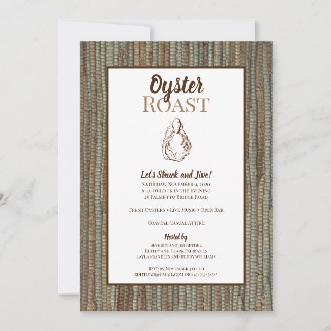 Lowcountry Grasscloth Oyster Roast Invitation (Front)