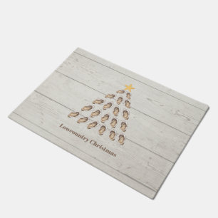 Lowcountry Oyster Christmas Tree on Wood Plank  Doormat