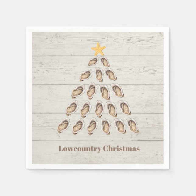 Lowcountry Oyster Christmas Tree on Wood Plank  Napkin (Front)