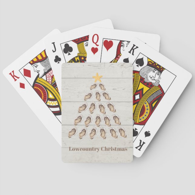 Lowcountry Oyster Christmas Tree on Wood Plank  Playing Cards (Back)