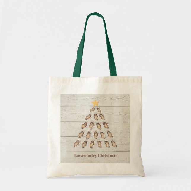 Lowcountry Oyster Christmas Tree on Wood Plank  Tote Bag (Front)