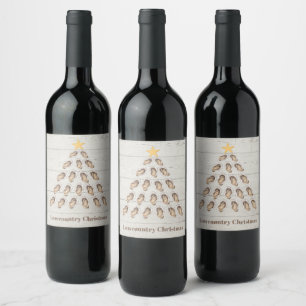 Lowcountry Oyster Christmas Tree on Wood Plank  Wine Label