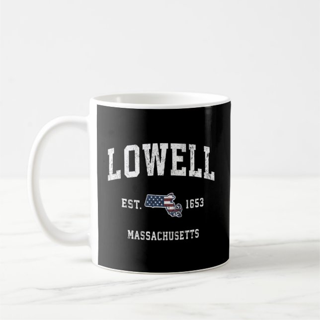 Lowell Massachusetts Ma American Flag Sports Coffee Mug (Left)
