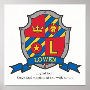 Lowen boys name meaning letter L heraldry kids Poster