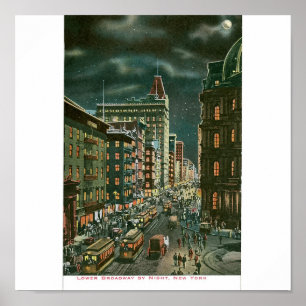 Lower Broadway by Night, New York Poster