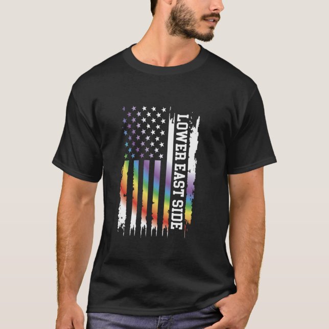Lower East Side United States Distressed Rainbow w T-Shirt (Front)