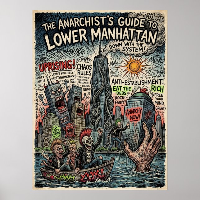 Lower Manhattan Anarchist Guide Punk Skyline Art Poster (Front)