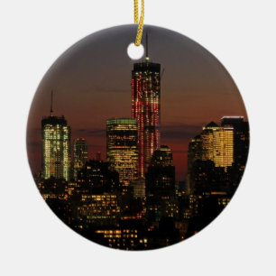 Lower NYC skyline: World Trade Centre in Red Ceramic Tree Decoration