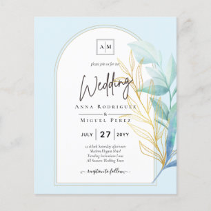 Lowest BUDGET All-in-1 Aqua Gold Leaves Wedding Flyer