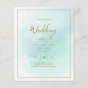 Lowest BUDGET All-in-1 Gold Text Teal Wedding Flyer