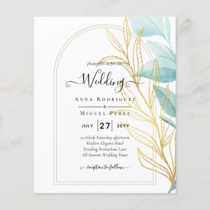 Lowest BUDGET All-in-1 Teal Gold Leaves Wedding Fl Flyer