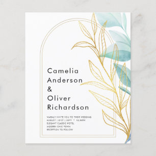 Lowest BUDGET All-in-1 Teal Gold Leaves Wedding Fl Flyer