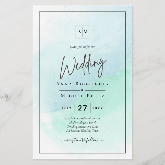 Lowest BUDGET All-in-1 Teal Wedding Monogram Flyer (Front)