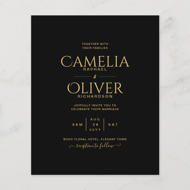 LOWEST BUDGET Black Gold MONOCHROME Wedding Flyer (Front)