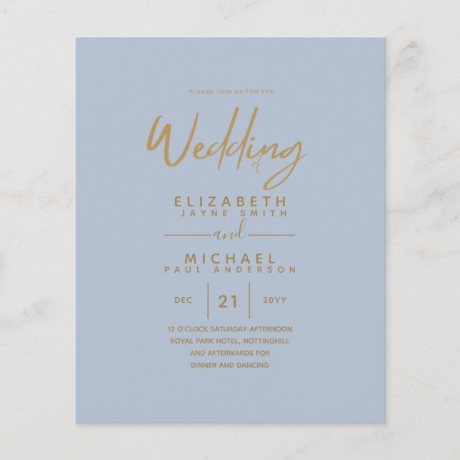 Lowest Budget Dusty Blue Gold Simple Wedding Flyer (Front)