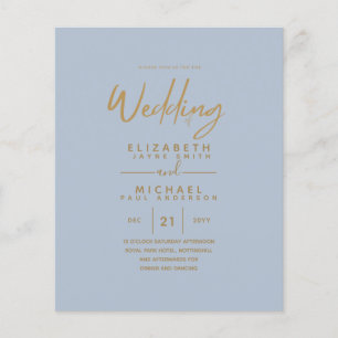 Lowest Budget Dusty Blue Gold Simple Wedding Flyer