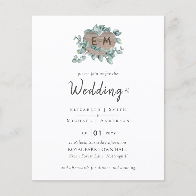 Lowest BUDGET Eucalyptus Greenery Heart Wedding Flyer (Front)
