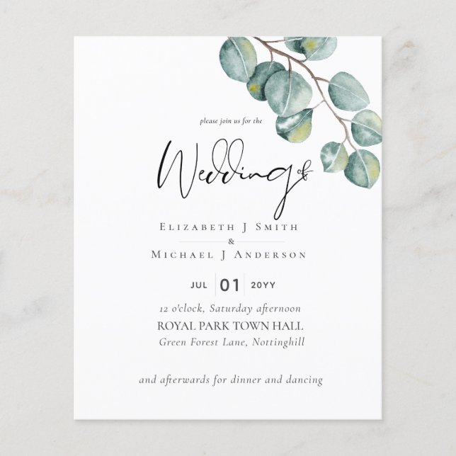 Lowest Budget Eucalyptus Greenery Wedding Flyer (Front)