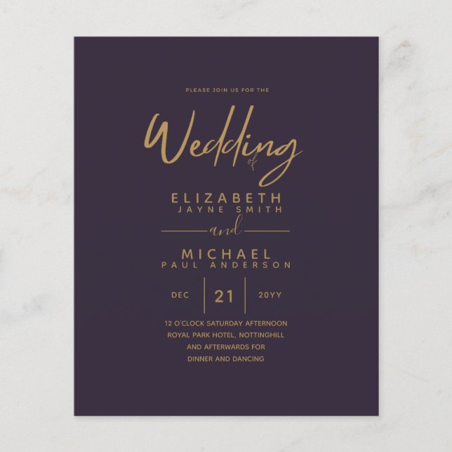 Lowest Budget Lavender Gold Simple Wedding Flyer (Front)