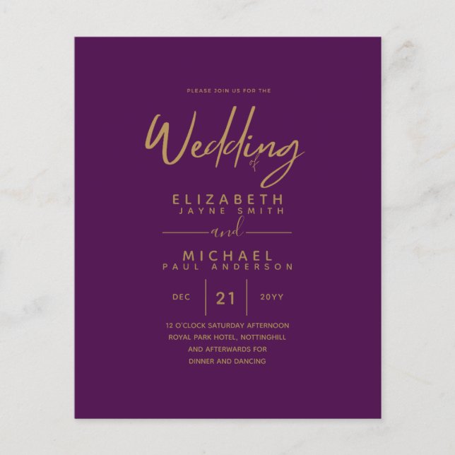 Lowest Budget Magenta Gold Simple Wedding Flyer (Front)