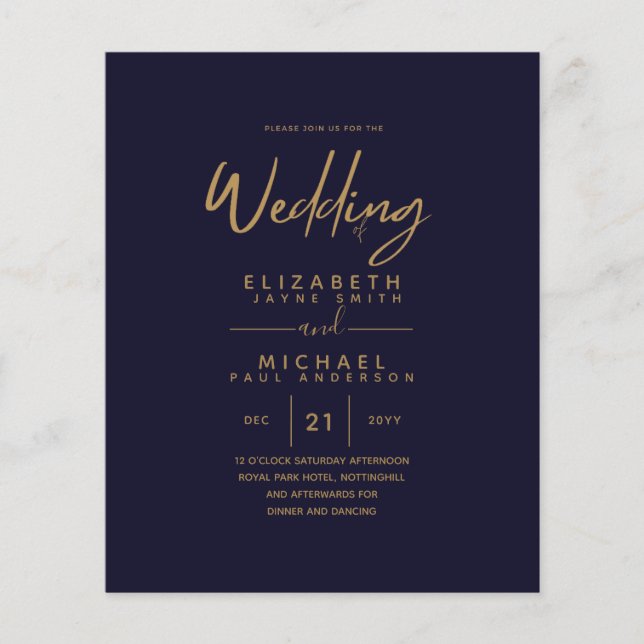 Lowest Budget Navy Blue Gold Simple Wedding Flyer (Front)