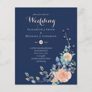 Lowest Budget Navy Coral Floral Wedding Flyer