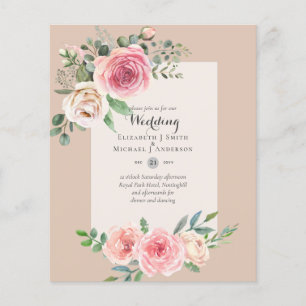 LOWEST BUDGET Pink Roses Floral Wedding Invites Flyer