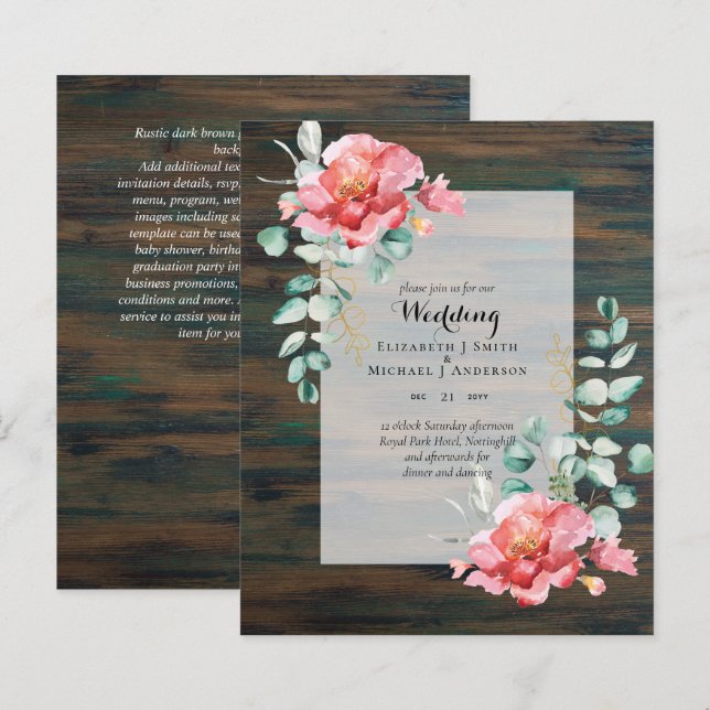 LOWEST BUDGET Red Floral Eucalyptus WEDDING Invite (Front/Back)