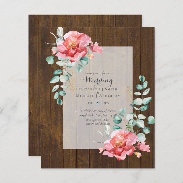 LOWEST BUDGET Red Floral Eucalyptus WEDDING Invite (Front/Back)