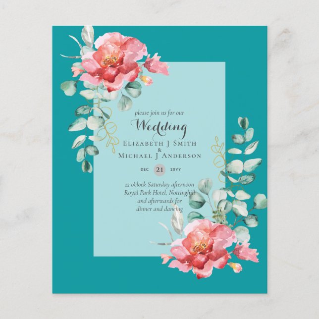 LOWEST BUDGET Red Floral Eucalyptus WEDDING Invite Flyer (Front)