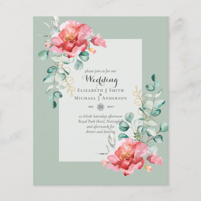 LOWEST BUDGET Red Floral Eucalyptus WEDDING Invite Flyer (Front)