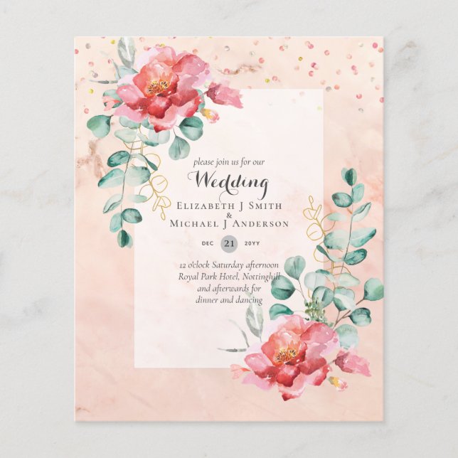 LOWEST BUDGET Red Floral Eucalyptus WEDDING Invite Flyer (Front)