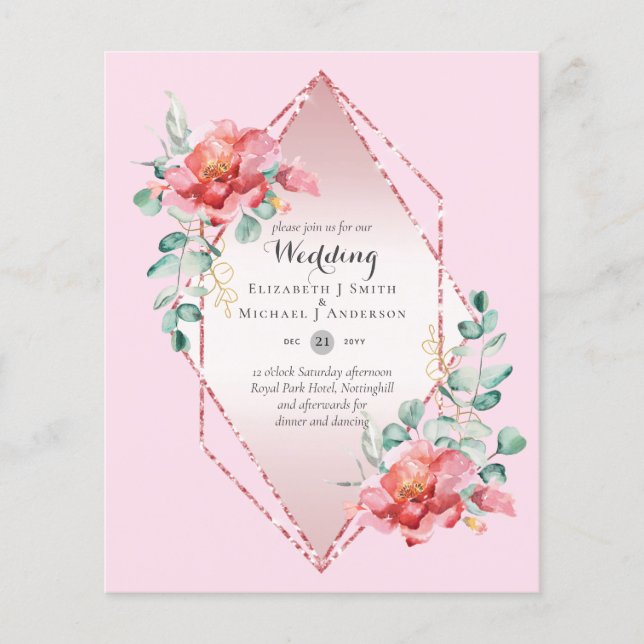 LOWEST BUDGET Red Floral RoseGold Glitter Wedding  Flyer (Front)