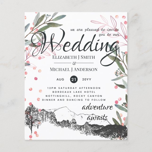 Lowest Budget Rustic Mountains Wedding Invite Flye Flyer (Front)